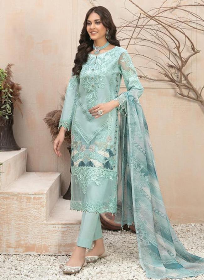 Organza Sky Blue Festival Wear Embroidery Work Readymade Pakistani Suit